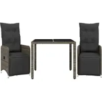 vidaXL 3-tlg. Garten-Bistro-Set mit Kissen Grau Poly Rattan
