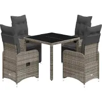 vidaXL 5-tlg. Garten-Bistro-Set mit Kissen Grau Poly Rattan