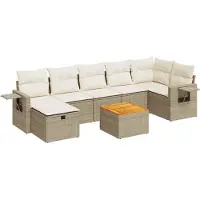 vidaXL 8-tlg. Garten-Sofagarnitur mit Kissen Beige Poly Rattan