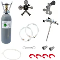 Ich-zapfe Zubehörpaket für Kontakt 2-leitig mit 1x 5 Liter Adapter, hochwertige Metallausführung mit Bierabstellhahn, 1x Kombi Zapfkopf und 2 kg Co2 Flasche