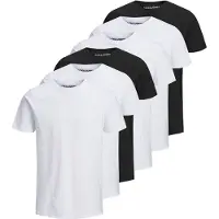 Jack & Jones T-Shirt "T-Shirt JJEORGANIC BASIC TEE O-NECK 3PK 6er Pack", Herren, Gr. L, weiß (weiß, schwarz), Obermaterial: 100% Baumwolle CO(Bio)., Shirts T-Shirt