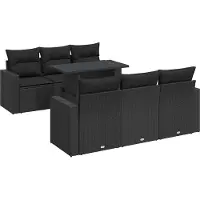 vidaXL 7-tlg. Garten-Sofagarnitur mit Kissen Schwarz Poly Rattan