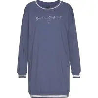 Vivance Nachthemd DREAMS, Damen, Gr. 32/34, N-Gr, blau, Single Jersey, Obermaterial: 100% Baumwolle, unifarben, Basic, bequem kurz, Rundhals, Rippbündchen, Kleider Nachthemd, mit Ripp-Abschlüssen