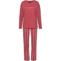 Vivance Pyjama DREAMS, Damen, Gr. 32/34, rot (rot, gestreift), Single Jersey, Obermaterial: 100% Baumwolle, gestreift, unifarben, Basic, bequem lang, Rundhals, Homewear-Sets Pyjama, mit Frontdruck