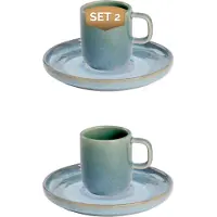 Palmer Miami kleine Tassen Untertassen - 2er-Set, Steinzeug, türkis grün, 8 cl – 5,5 cm moderne, kompakte Form, für Kaffee, Espresso und Desserts