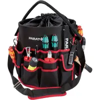 Parat BASIC Tool Bucket | Werkzeugeimer mit Schultergurt | 62 Fächer & Akkuschrauber-Fach | Robuster Werkzeugbehälter mit Tragegriff | Organizer Eimertasche für Handwerker & Profi Werkzeugaufbewahrung