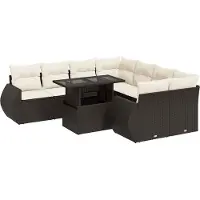 vidaXL 9-tlg. Garten-Sofagarnitur mit Kissen Braun Poly Rattan