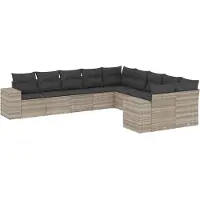 vidaXL 10-tlg. Garten-Sofagarnitur mit Kissen Hellgrau Poly Rattan