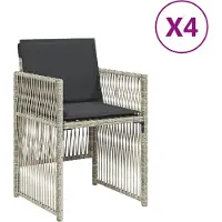 vidaXL Gartenstühle mit Kissen 4 Stk. Hellgrau Poly Rattan