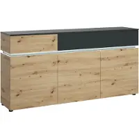 Die Möbelfundgrube Sideboard Artisan Eiche - grau 180 cm mit Beleuchtung - LUCI
