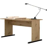 Forte TEMPRA 2 Schreibtisch 140 150, moderner Schreibtisch mit Kufenfüßen, Büro, Holzwerkstoff, Artisan Eiche Holzdekor, 144 cm breit x 72 cm hoch x 72 cm tief