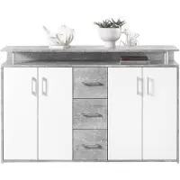 Die Möbelfundgrube Highboard Betonoptik - weiß - 4-türig - 139 cm - DRIFT