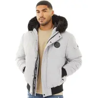 Closure London Herren Pelz Kapuze Kurz Steppjacke Eis Grau
