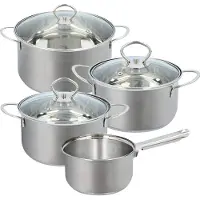 Merkloos 7-teiliges Topfset - Töpfe mit Deckel 1,8L, 2,4L und 3,4L - Topfset für Induktion, Gas, Elektro, Halogen und Keramik - spülmaschinenfest - Edelstahl
