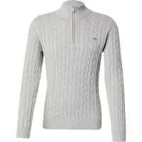Gant für Herren. 8050603 Strickpullover mit Zopfmuster und Half-Zip in Grau (S), Lässig, Bio-Baumwolle