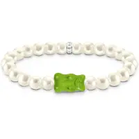 Thomas Sabo A2154-017-6-L15 Damen-Perlenarmband mit grünem Goldbären