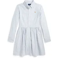 Ralph Lauren für Mädchen. 313934185001 Hemdkleid aus Baumwolle mit blauen Streifen (10años= 144/147cm), Lässig, Langarm, Kinderbekleidu