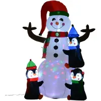 HOMCOM Aufblasbarer LED-Schneemann mit 3 Pinguinen Polyester 140 x 70 x 180cm mehrfarbig