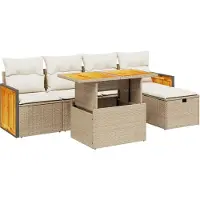 vidaXL 6-tlg. Garten-Sofagarnitur mit Kissen Beige Poly Rattan