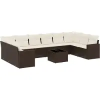 vidaXL 11-tlg. Garten-Sofagarnitur mit Kissen Braun Poly Rattan