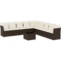vidaXL 10-tlg. Garten-Sofagarnitur mit Kissen Braun Poly Rattan