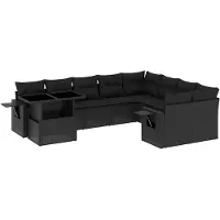 vidaXL 10-tlg. Garten-Sofagarnitur mit Kissen Schwarz Poly Rattan