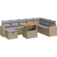 vidaXL 9-tlg. Garten-Sofagarnitur mit Kissen Beige Poly Rattan Akazie