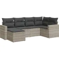 vidaXL 6-tlg. Garten-Sofagarnitur mit Kissen Hellgrau Poly Rattan