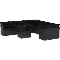 vidaXL 11-tlg. Garten-Sofagarnitur mit Kissen Schwarz Poly Rattan