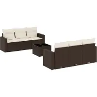 vidaXL 7-tlg. Garten-Sofagarnitur mit Kissen Braun Poly Rattan