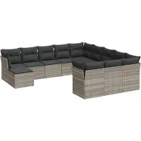 vidaXL 12-tlg. Garten-Sofagarnitur mit Kissen Hellgrau Poly Rattan
