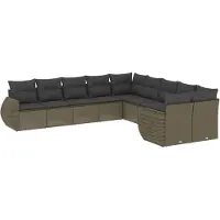 vidaXL 10-tlg. Garten-Sofagarnitur mit Kissen Hellgrau Poly Rattan