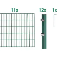 Alberts Doppelstabmatten Zaun, Höhe 100 cm, Länge 22 m, Zaun-Komplettset zum Einbetonieren, grün, Pfosten 60x40 mm