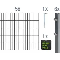 Alberts Doppelstabmatten Zaun, Höhe 80 cm, Länge 10 m, Zaun-Komplettset zum Einbetonieren, anthrazit, Pfosten 60x40 mm