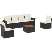 vidaXL 7-tlg. Garten-Sofagarnitur mit Kissen Schwarz Poly Rattan