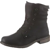 Rieker Schnürboots , Damen, Gr. 36, Warmfutter, schwarz, Nubuklederimitat, Schuhe Schnürboots, Stiefelette, Blockabsatz, mit dezenter Schnürung, Topseller