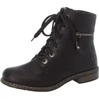 Rieker Schnürboots , Damen, Gr. 41, wärmend, schwarz, Lederimitat, unifarben, Schuhe Schnürboots, Schnürstiefelette, Blockabsatz, mit Zierreißverschluss außen, Topseller