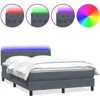 vidaXL Boxspringbett mit Matratze & LED Dunkelgrau 160x210 cm Samt