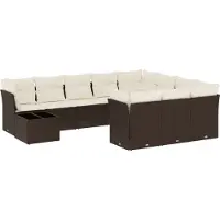 vidaXL 11-tlg. Garten-Sofagarnitur mit Kissen Braun Poly Rattan