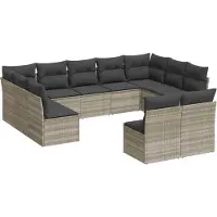 vidaXL 11-tlg. Garten-Sofagarnitur mit Kissen Hellgrau Poly Rattan