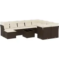 vidaXL 11-tlg. Garten-Sofagarnitur mit Kissen Braun Poly Rattan