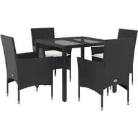 vidaXL 5-tlg. Garten-Essgruppe mit Kissen Schwarz Poly Rattan und Glas