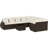vidaXL 10-tlg. Garten-Sofagarnitur mit Kissen Braun Poly Rattan
