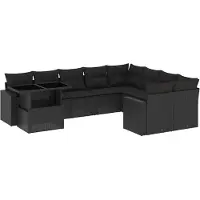 vidaXL 10-tlg. Garten-Sofagarnitur mit Kissen Schwarz Poly Rattan