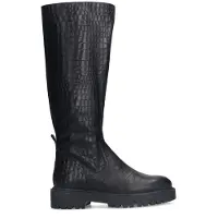 Manfield Schwarze Lederstiefel mit Krokomuster | Größe 38