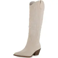 Van Hill Damen Leicht Gefütterte Cowboystiefel Stiefel Stickereien Schuhe 839869, Farbe: Creme, Größe: 38
