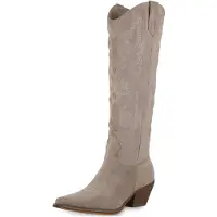 Van Hill Damen Leicht Gefütterte Cowboystiefel Stiefel Stickereien Schuhe 839869, Farbe: Schlamm, Größe: 37