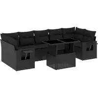 vidaXL 8-tlg. Garten-Sofagarnitur mit Kissen Schwarz Poly Rattan
