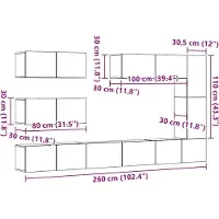 vidaXL 7-tlg. TV-Schrank-Set Wandmontage Artisan-Eiche Holzwerkstoff