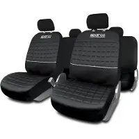 Sparco LAZIO Sitzschonbezug Sitzbezüge Set Vorne und Hinten Polyester Schwarz/Grau